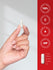 Hand holding a white capsule with certification logos on a red background