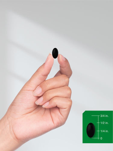 View 8 Hand holding a black seed with size reference on a green square