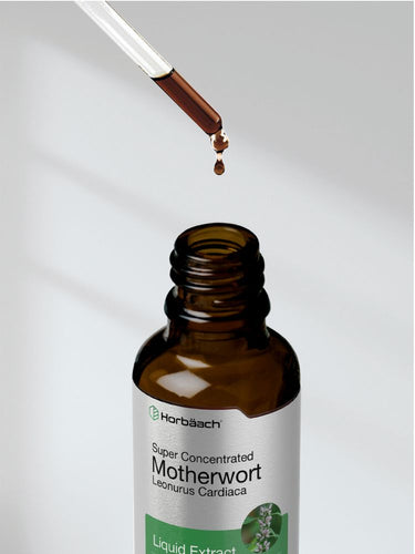 Bottle of Horbaach Super Concentrated Motherwort Liquid Extract with dropper on a light gray background