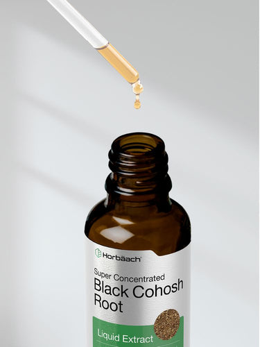 Bottle of Harbäsch Super Concentrated Black Cohosh Root Liquid Extract with dropper on a white background