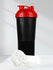 Black and red shaker bottle with white powder on a light background