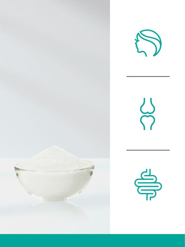 Bowl of white powder with medical icons on a white background.