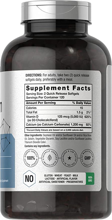 Cálcio 1200mg por porção com Vitamina D-3 | 240 Cápsulas