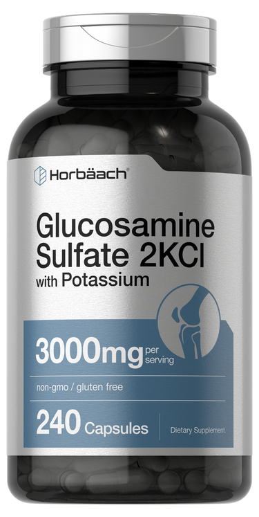 View 1 Horbaach Glucosamine Sulfate 2KCl supplement bottle on a white background