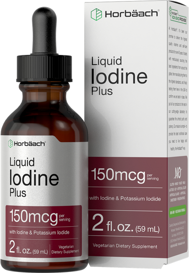 Horbaach Liquid Iodine Plus bottle and packaging on a white background