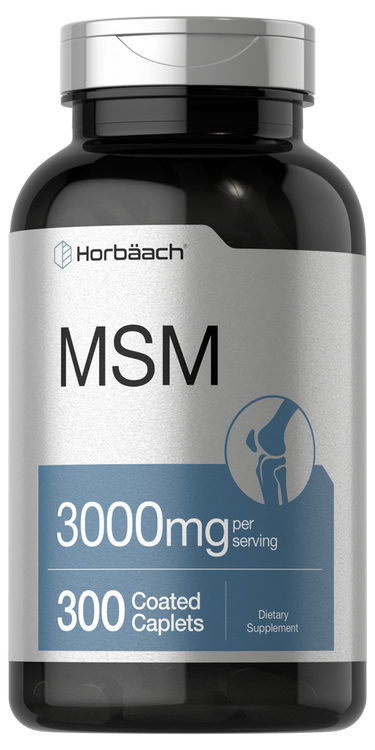 View 1 Horbaach MSM supplement bottle with 3000mg per serving label.