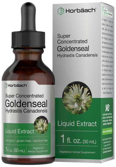 View 1 Horbaach Goldenseal Liquid Extract bottle and packaging on a white background
