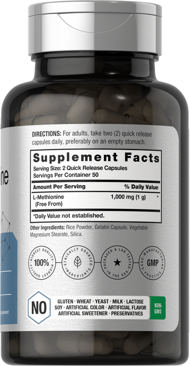 View 2 L-Methionine 1000mg per serving | 100 Capsules