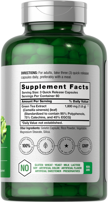 Extracto de Té Verde 1800 mg por porción | 180 Cápsulas