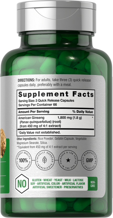 American Ginseng 1800mg per serving | 200 Capsules