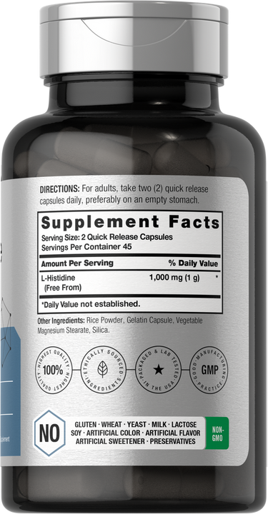 View 2 L-Histidine 1000mg per serving | 90 Capsules