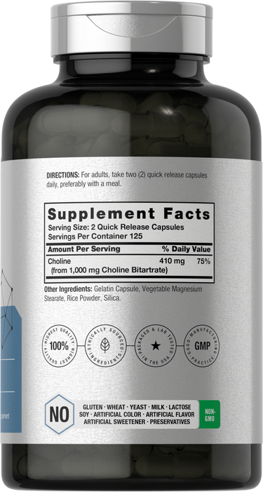 Bitartrate de Choline 1000mg par portion | 250 Capsules