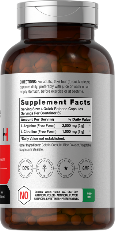 Complexo de L-Arginina e L-Citrulina 3000mg por porção | 250 Cápsulas