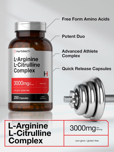 Complexe L-Arginine L-Citrulline 3000 mg par portion | 250 Capsules