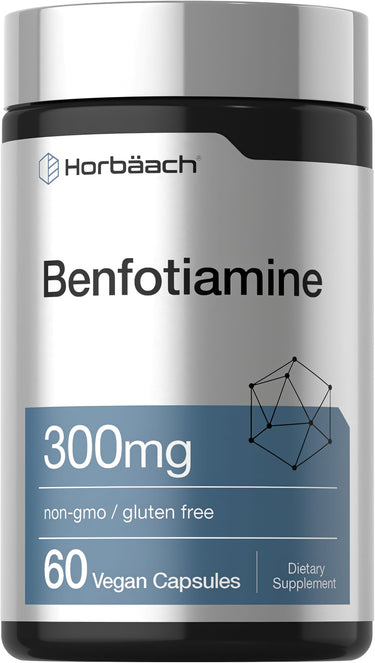 View 1 Horbäach Benfotiamine 300mg, 60 vegan capsules, non-GMO and gluten-free dietary supplement.