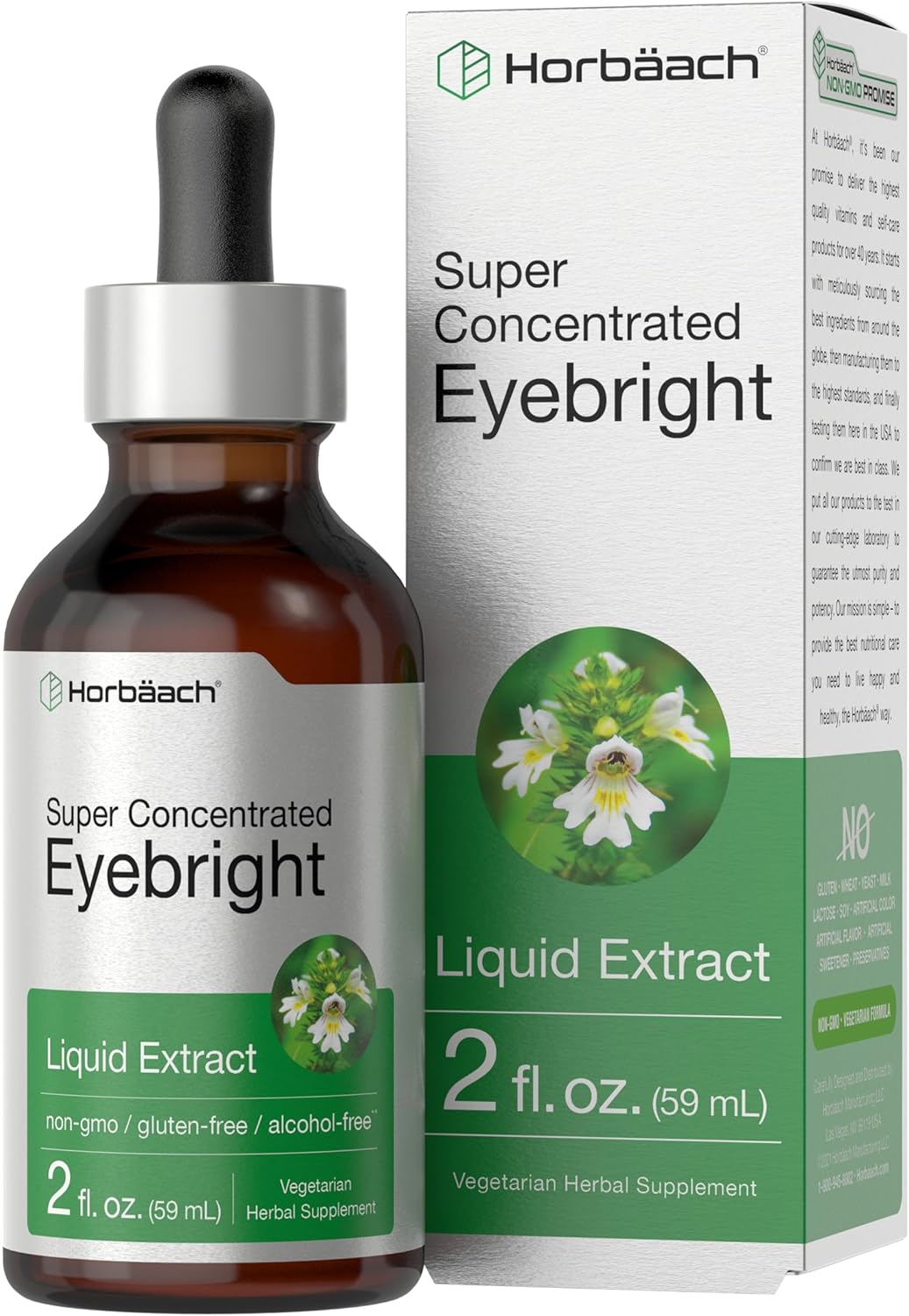 Super Concentrated Eyebright Liquid Extract, 2 fl. oz. (59 mL), non-gmo / gluten-free / alcohol-free, Vegetarian Herbal Supplement.