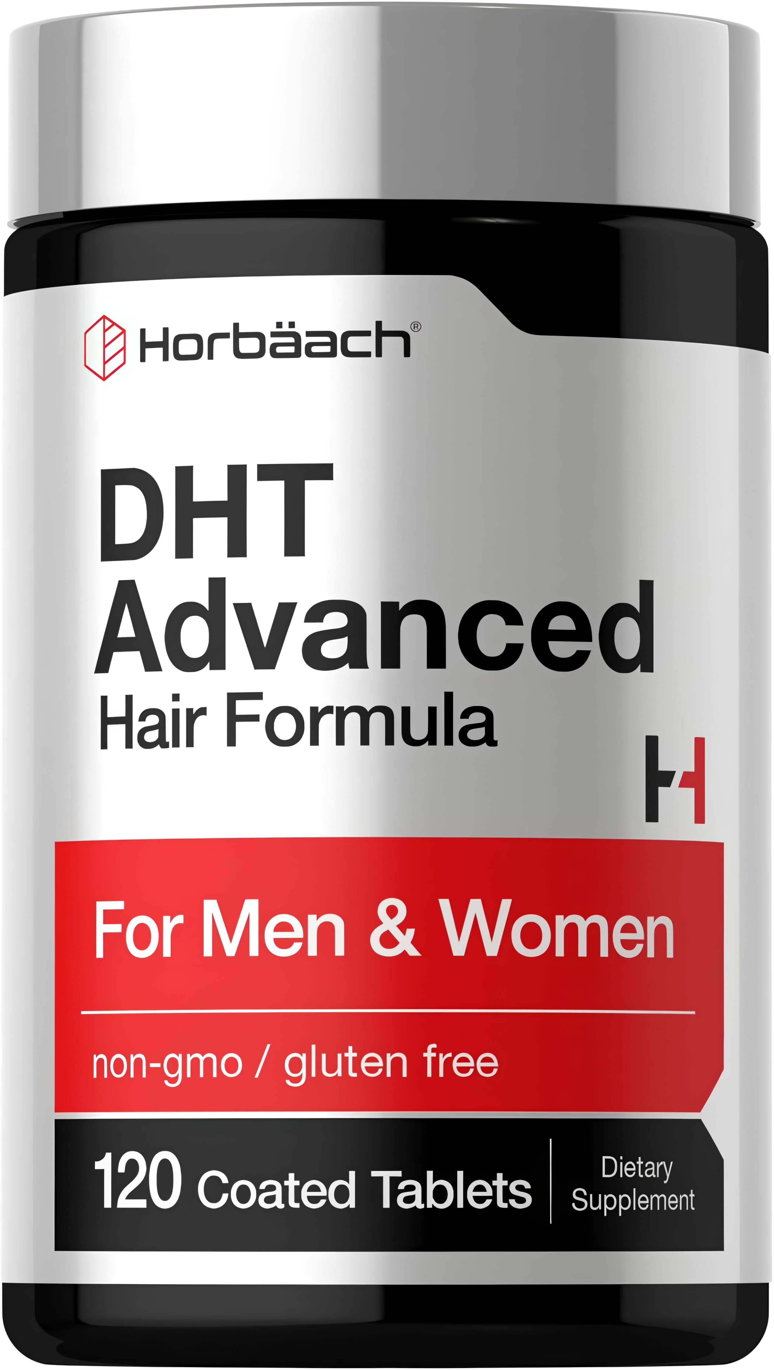 Horbäach DHT Advanced Hair Formula for Men & Women, non-GMO, gluten-free, 120 coated tablets, dietary supplement.