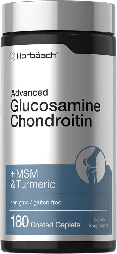 View 1 Horbäach Advanced Glucosamine Chondroitin + MSM & Turmeric, non-gmo, gluten-free, 180 coated caplets dietary supplement.