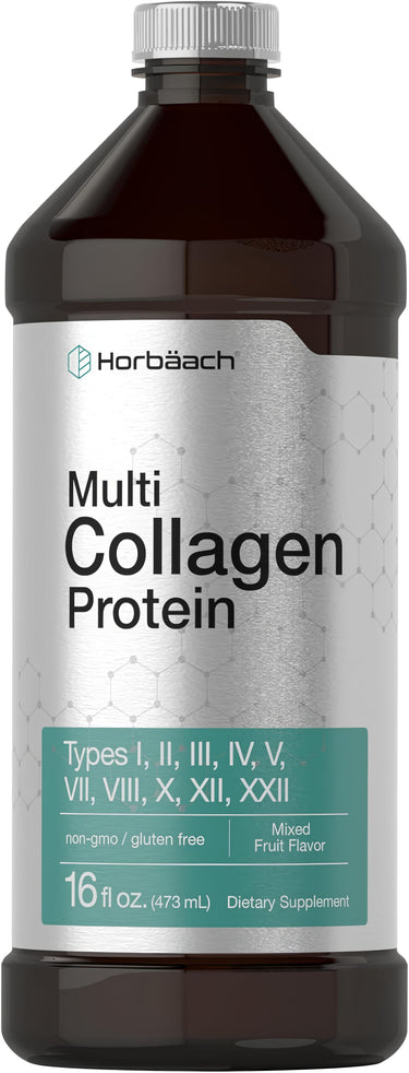 View 1 Multi Collagen Protein Liquid, 16 fl oz, Mixed Fruit flavor, non-GMO and gluten-free, with Types I,II,III,IV,V,VII,VIII,X,XII,XXII.
