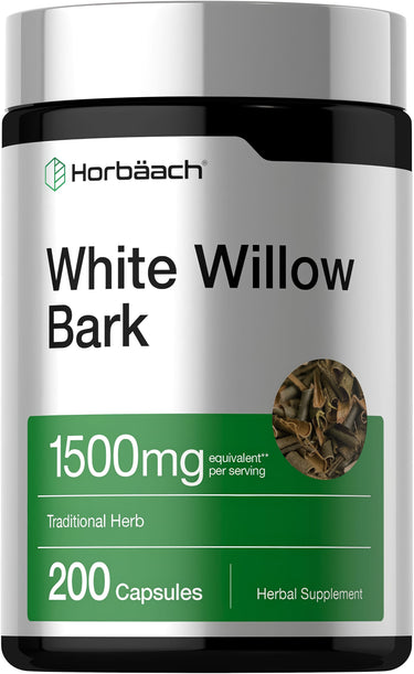 View 1 White Willow Bark capsules, each serving equivalent to 1500mg; total 200 capsules.