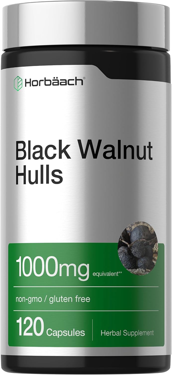 Black Walnut Hulls 1000mg equivalent 120 Capsules, non-gmo and gluten-free herbal supplement.