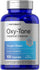 Blue supplement bottle labeled 'Oxy-Tone Intestinal Cleanser' by Horbaach on a white background.