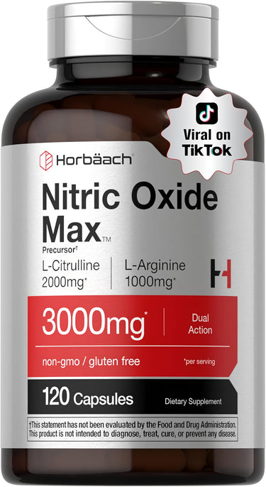 View 1 Nitric Oxide Max with 2000mg L-Citrulline, 1000mg L-Arginine, total 3000mg, 120 capsules.