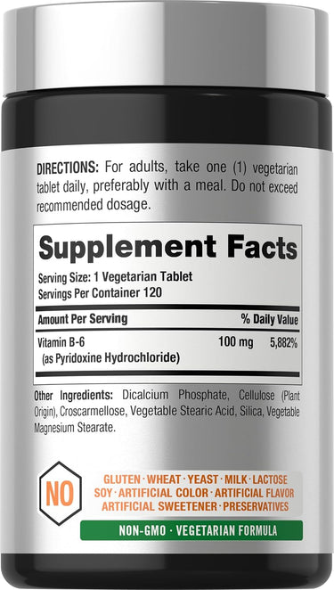 View 2 Bottle of Horbaach Vitamin B6, 100 mg, containing 120 tablets, shown as a product item for dietary supplement needs.