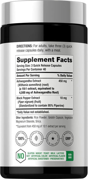 View 2 Image showing the Supplement Facts panel for CL Horbaach Ashwagandha 4500 mg 120 Caps.