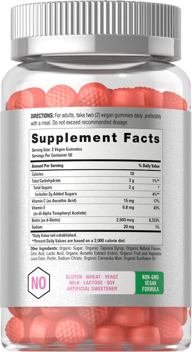 View 2 Supplement Facts for Horbaach Hair Skin Nails, 100 gummies. Detailed panel listing ingredients and nutrition information.