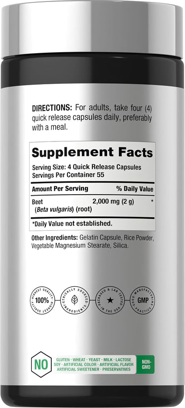 View 2 Beet Root capsules, 2000 mg, 220 quick release, shown in product image. Supports nutrition with natural benefits.