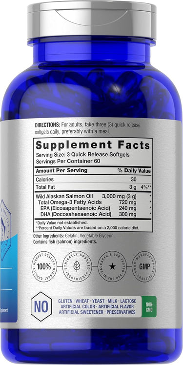 Blue supplement bottle with label showing 'Supplement Facts' and nutritional information.