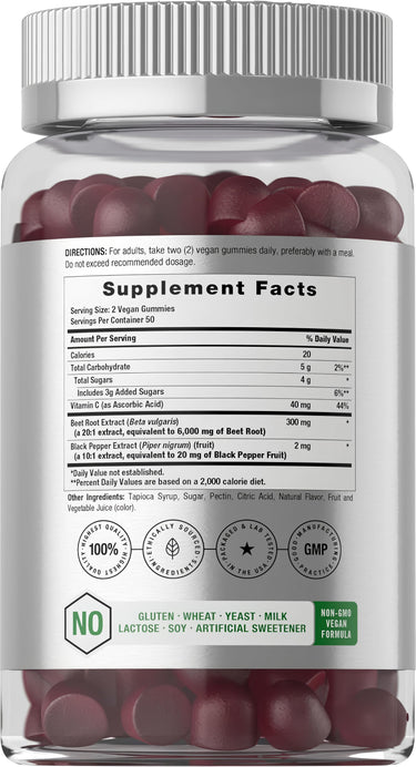 View 2 Supplement Facts panel for Horbaach Beet Root 100 Gummies in a clear view.