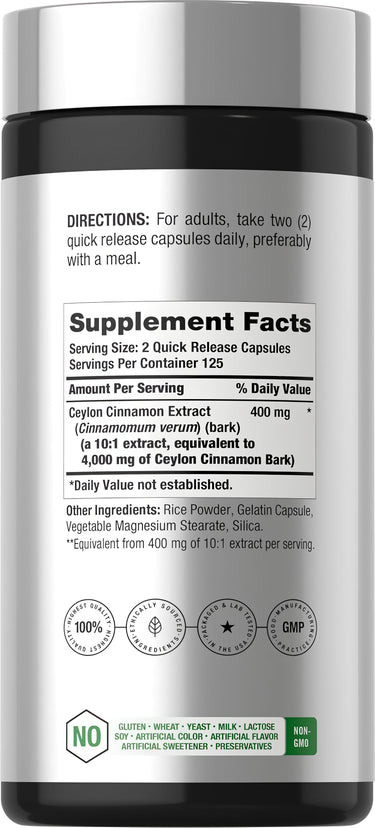 View 2 Ceylon Cinnamon 4,000 mg in a bottle with 250 quick release capsules.