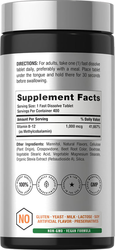View 2 Horbaach Methylcobalamin 1000 mcg, contains 400 fast dissolve tablets for vitamin B12 support.