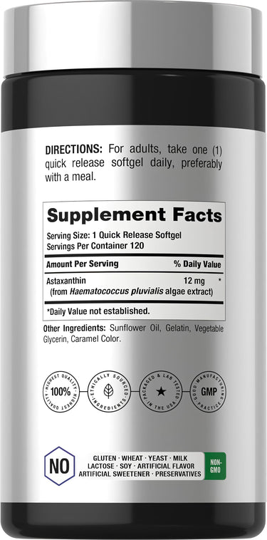 View 2 Image of Supplement Facts for CL Astaxanthin 12 mg, 120 softgels.