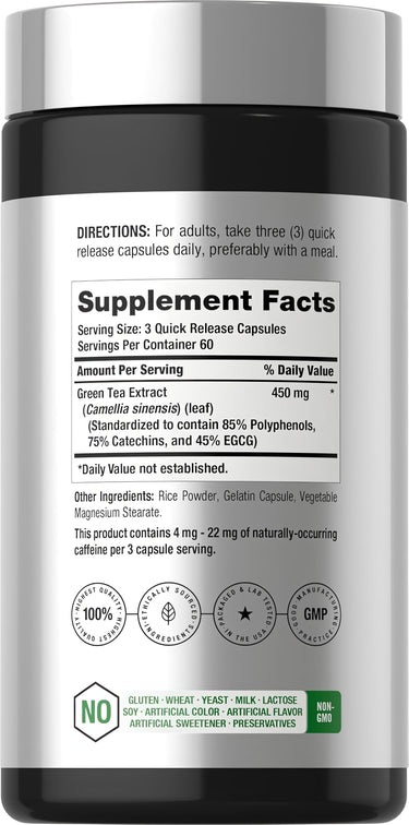 View 2 CL Horbaach Green Tea Extract 450 mg (3 x 150 mg) 180 Quick Release Capsules bottle for health.