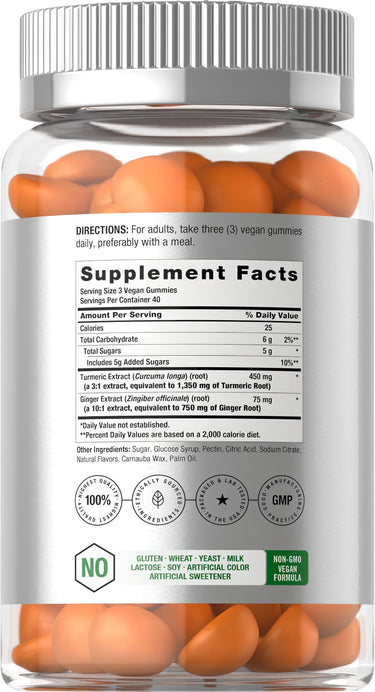 View 2 Supplement Facts panel for Country Life Turmeric & Ginger 120 Gummies.
