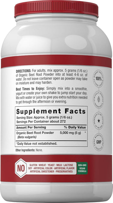 View 2 Image of Supplement Facts for Super Concentrated Organic Beet Root Powder, 3 lb.