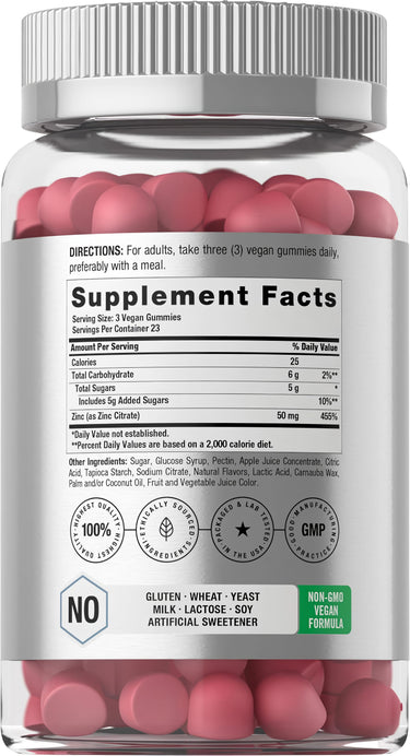 View 2 Image of Horbaach Zinc 50mg Gummies 70-count Supplement Facts panel.