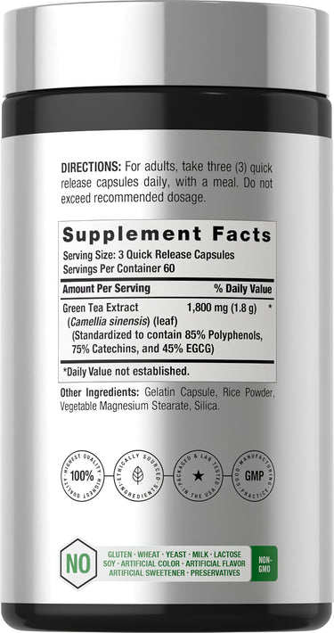 View 2 Bottle of Green Tea Extract with 1800 mg, containing 180 quick release capsules.
