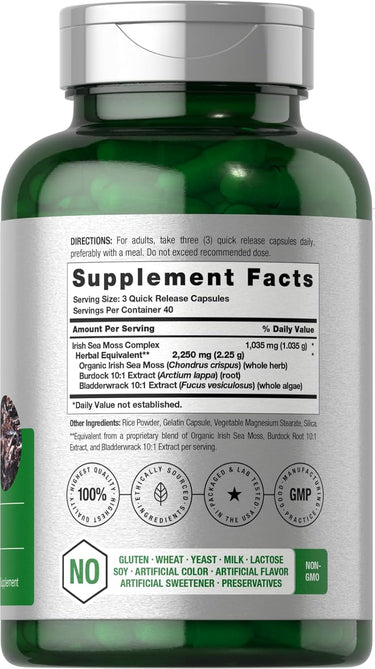 Supplement bottle with label showing 'Supplement Facts' and various certification logos on a white background.