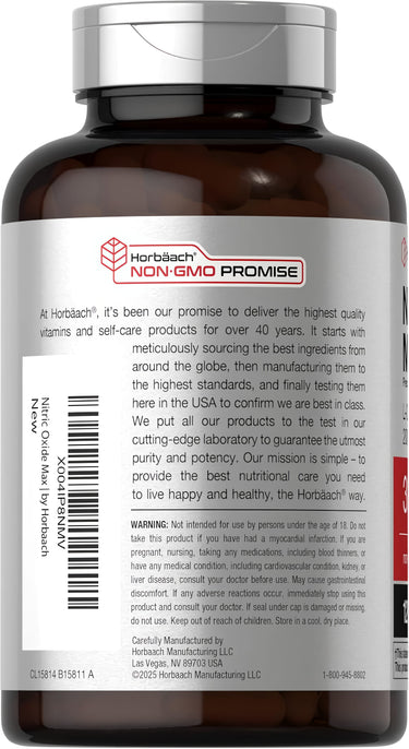 View 3 Horbaach Nitric Oxide Max L-Arginine and L-Citrulline, 3000 mg, 120 capsules.