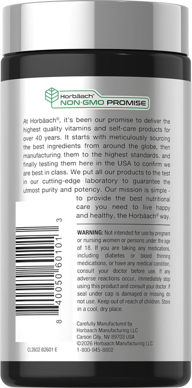 View 3 Horbäach CL American Ginseng 1800 mg bottle with 200 capsules and NON-GMO PROMISE label.