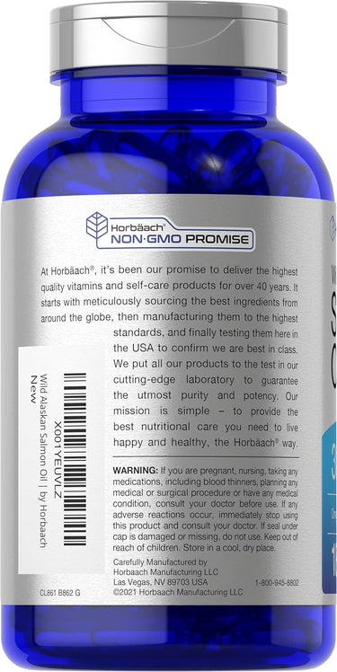 Blue supplement bottle with label on a white background