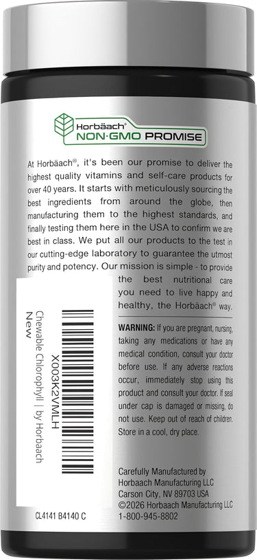 View 3 Image of Horbaach Chewable Chlorophyll & Mint with 300 tablets in the bottle, highlighting its fresh minty flavor.