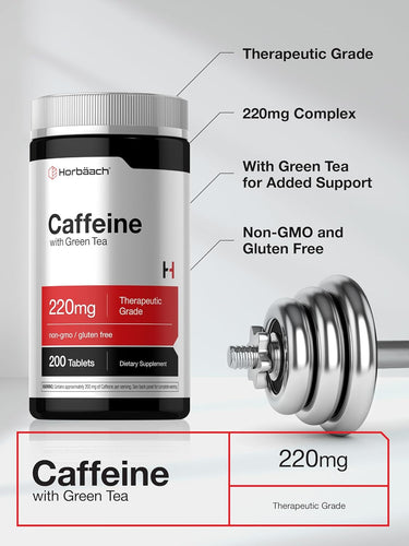 View 4 Pastillas de Cafeína 200mg | con Té Verde | 200 Tabletas