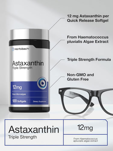 View 4 Astaxanthin Triple Strength 12 mg 120 Softgels from Haematococcus pluvialis algae, Non-GMO, Gluten Free.