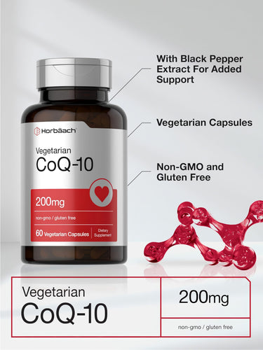 View 4 Horbäach Vegetarian CoQ-10 200mg, 60 Vegetarian Capsules. Non-GMO and Gluten Free, with Black Pepper Extract.
