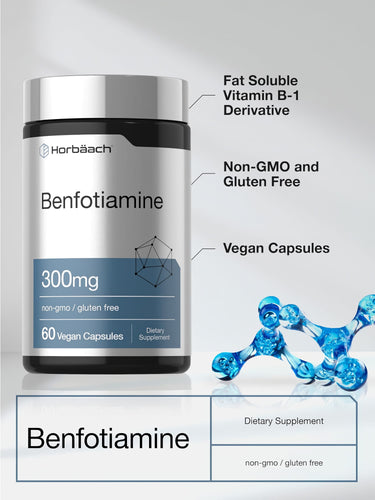 View 4 Benfotiamine 300mg, 60 vegan capsules. Fat-soluble vitamin B-1 derivative, non-GMO and gluten-free.